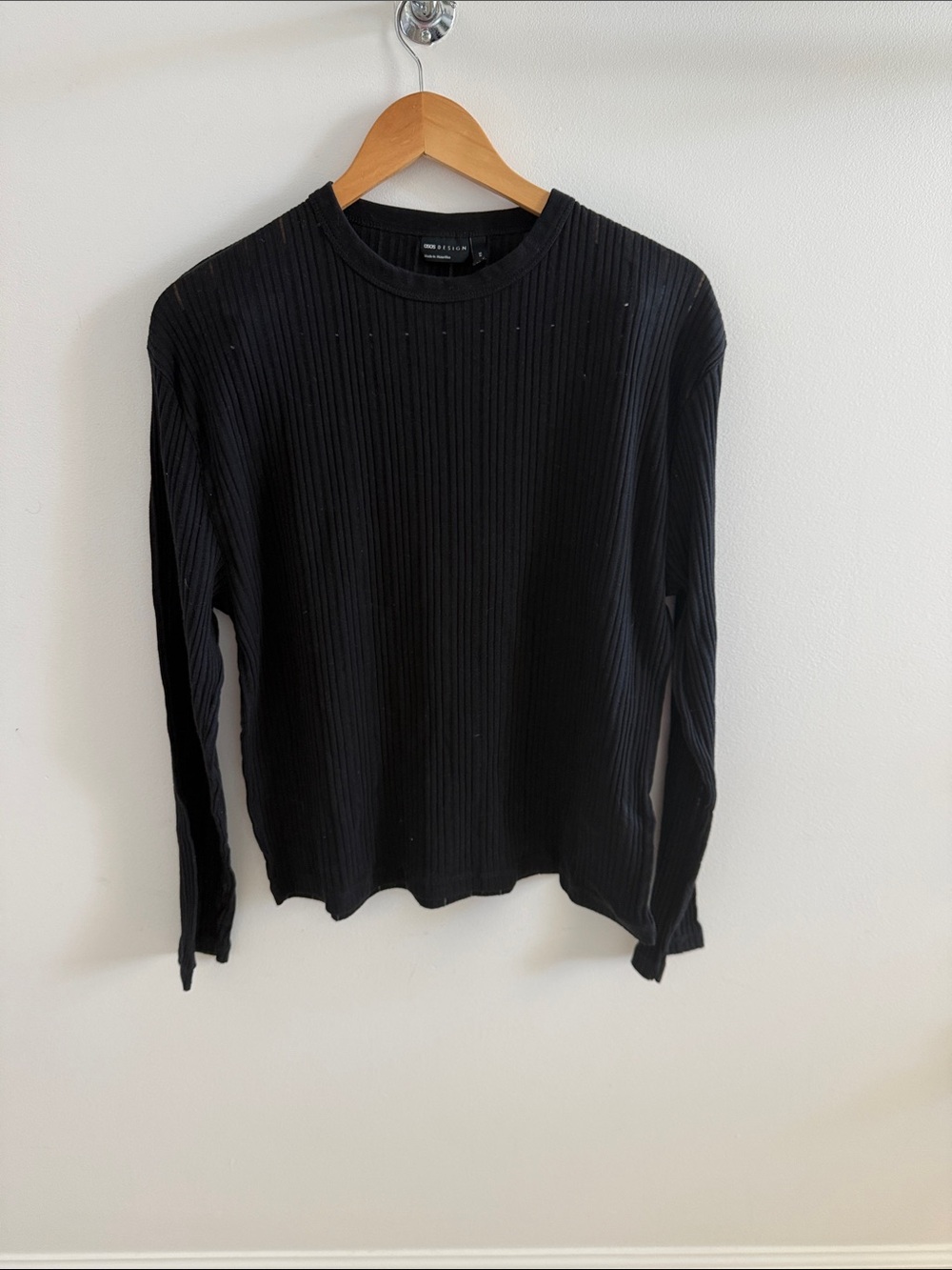 rag & bone Black Ribbed Crewneck Sweater